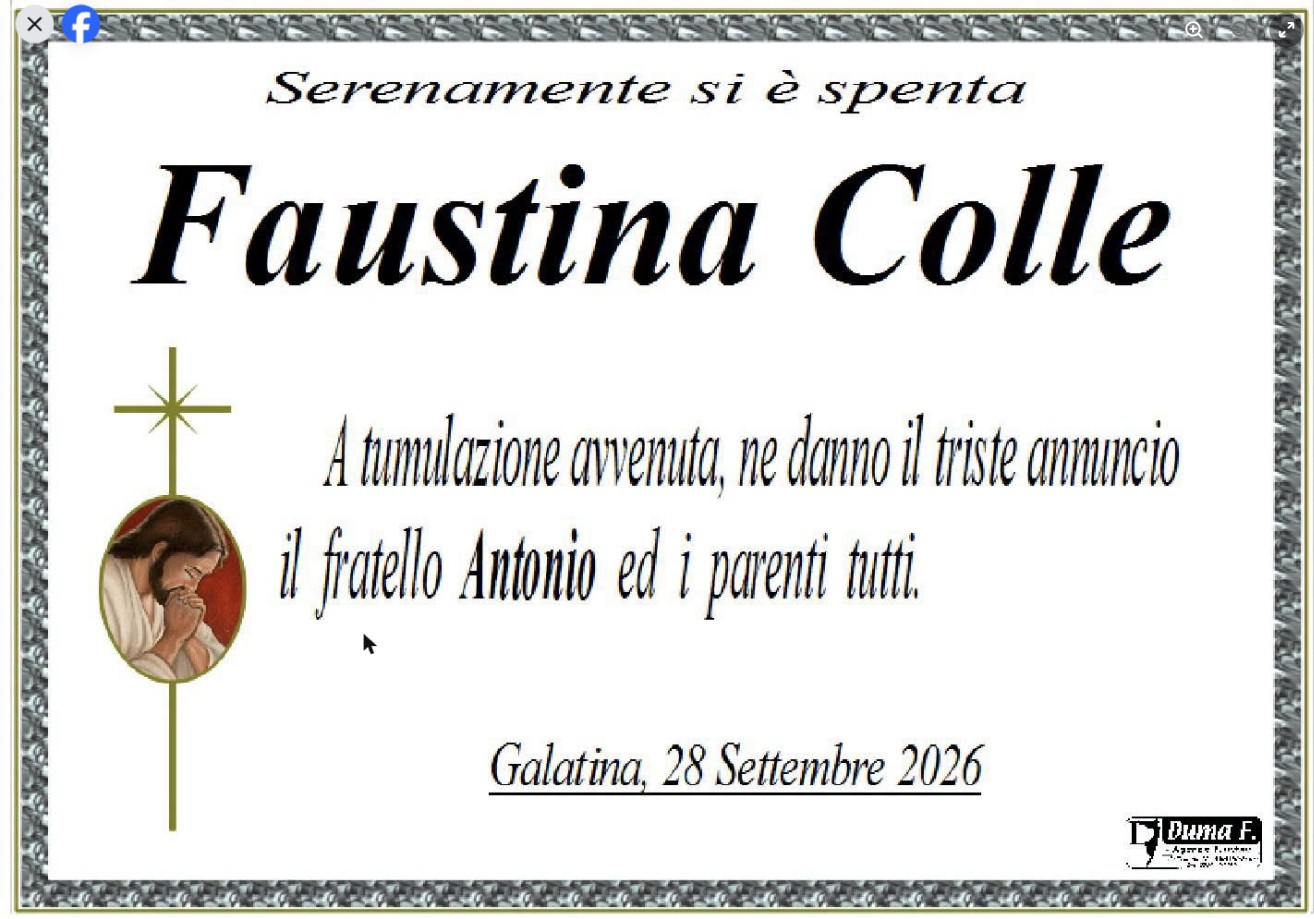 Necrologio di Faustina Colle
