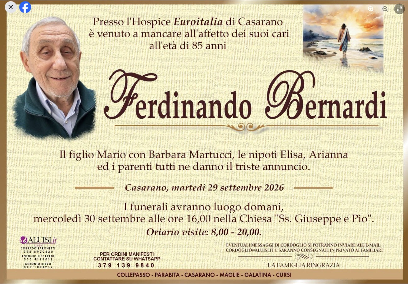 Necrologio di Ferdinando Bernardi