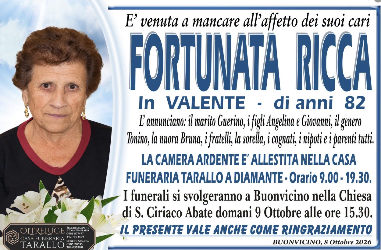 Necrologio di Fortunata Ricca