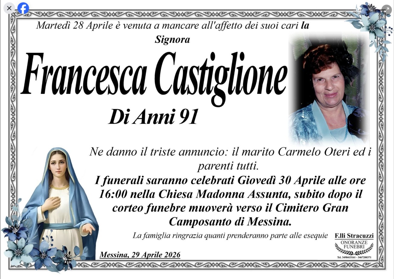 Necrologio di Francesca Castiglione