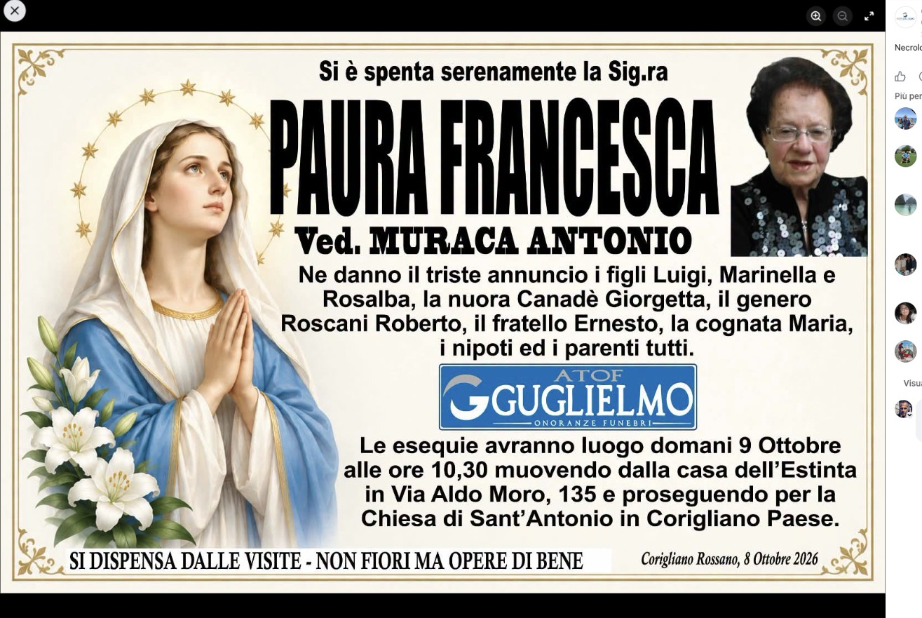 Necrologio di Francesca Paura