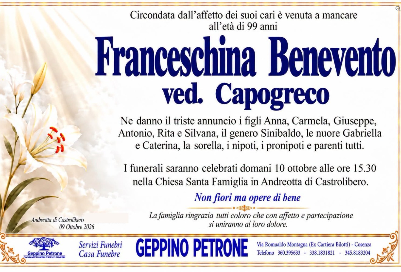Necrologio di Franceschina Benevento