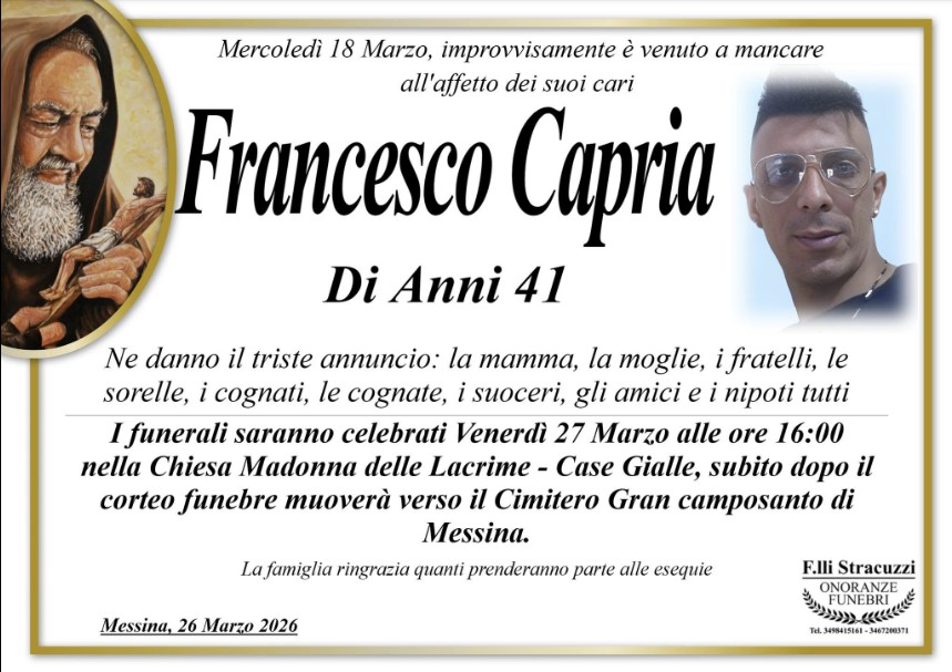 Necrologio di Francesco Capria