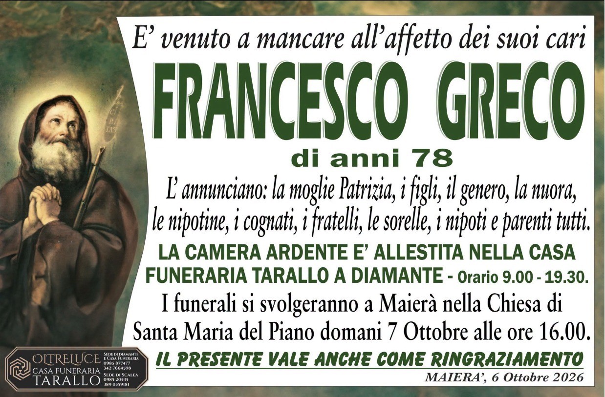 Necrologio di Francesco Greco