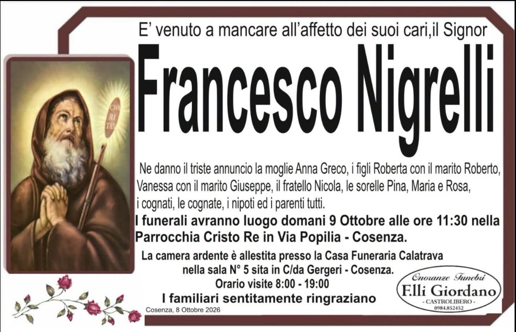 Necrologio di Francesco Nigrelli