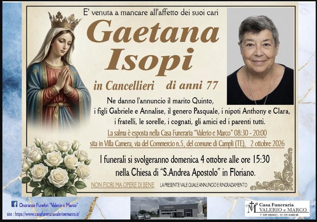 Necrologio di Gaetana Esopi