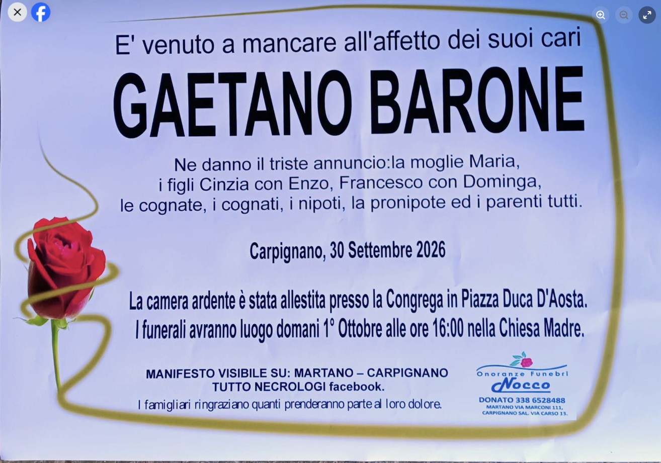 Necrologio di Gaetano Barone