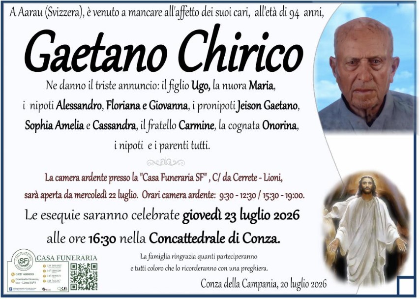 Necrologio di Gaetano Chirico