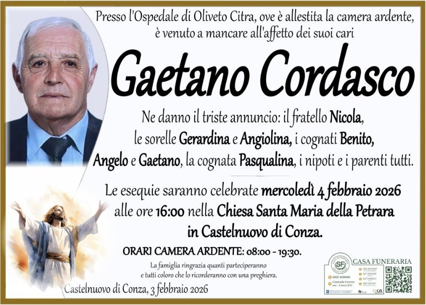 Necrologio di Gaetano Cordasco