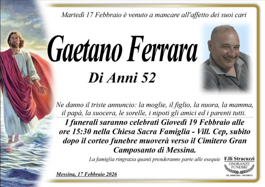 Necrologio di Gaetano Ferrara