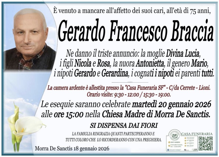 Necrologio di Gerardo Francesco Braccia