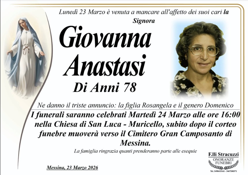 Necrologio di Giovanna Anastasi