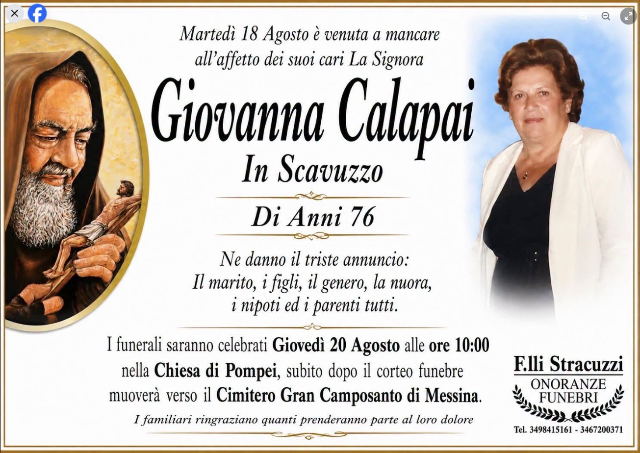 Necrologio di Giovanna Calapai
