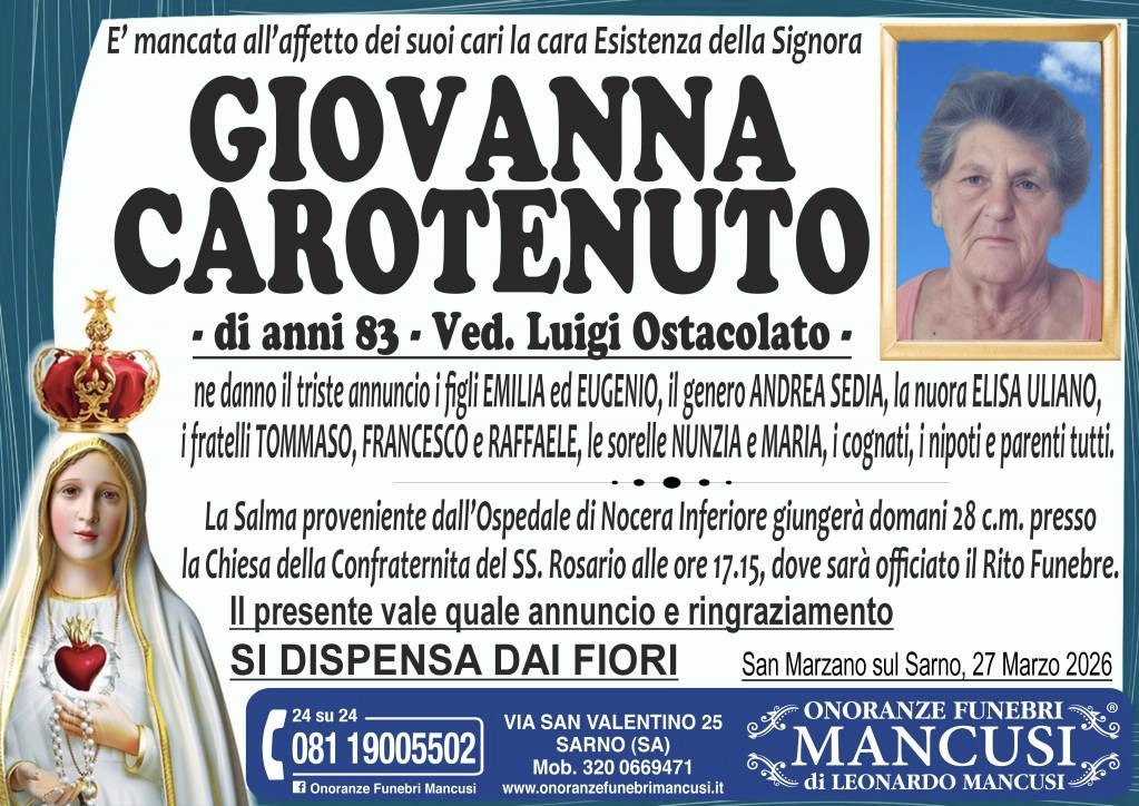 Necrologio di Giovanna Carotenuto