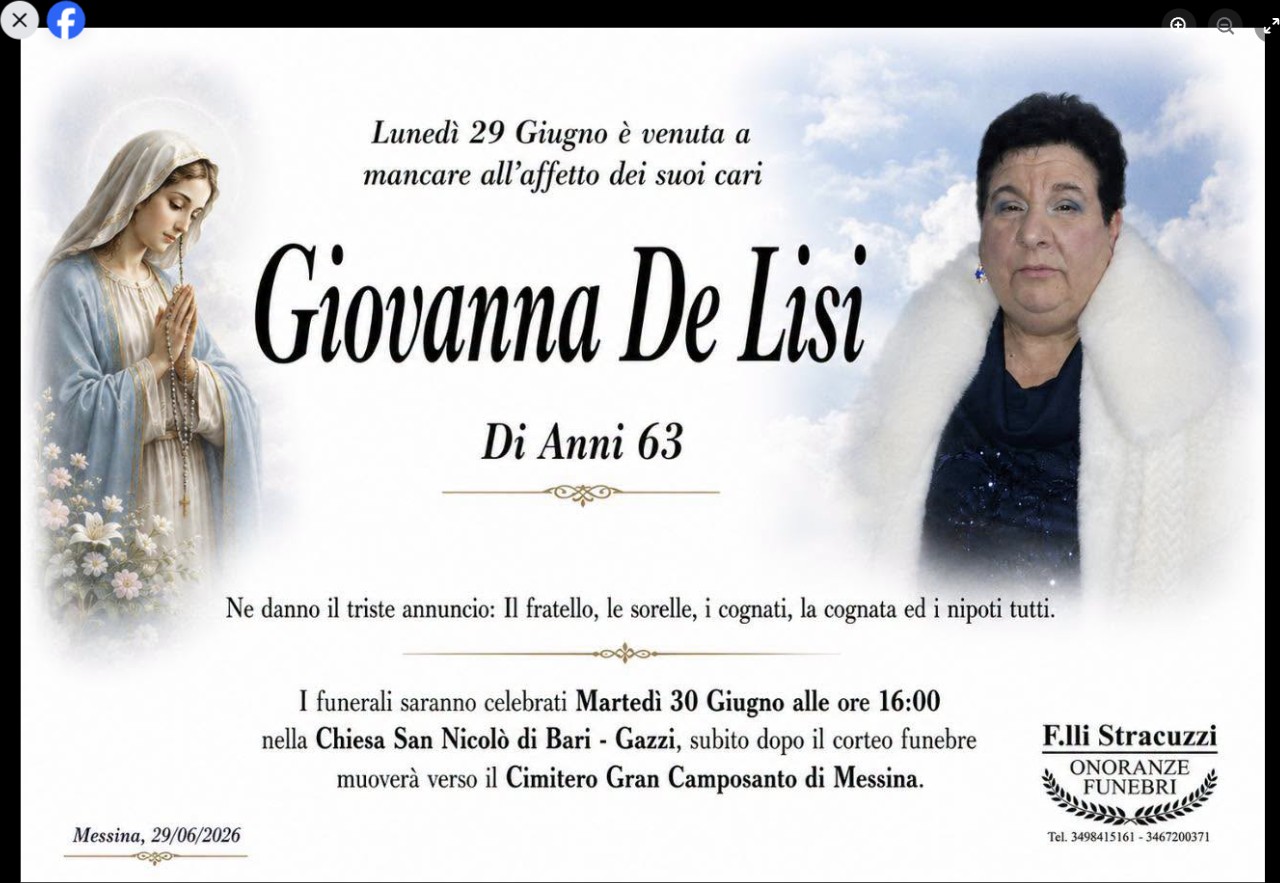 Necrologio di Giovanna De Lisi