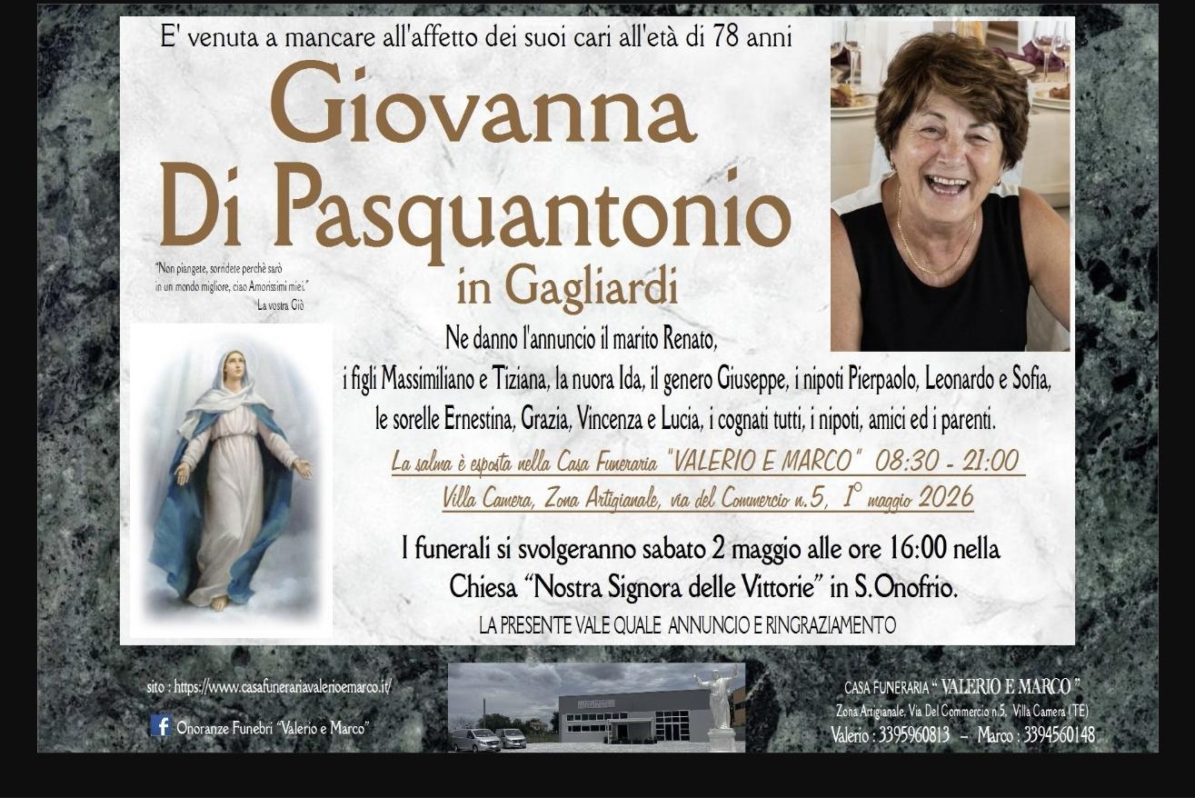 Necrologio di Giovanna Di Pasquantonio