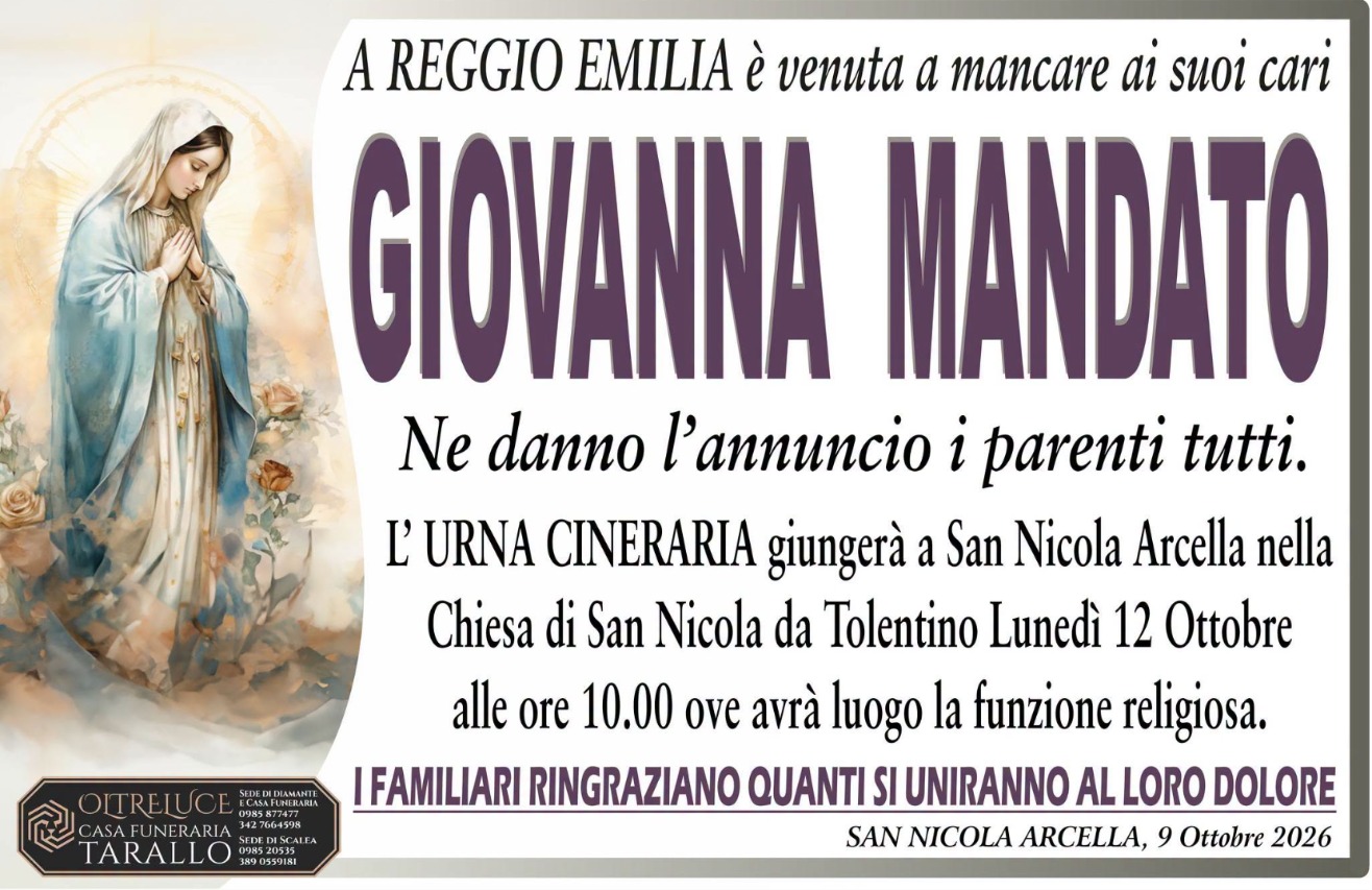 Necrologio di Giovanna Mandato