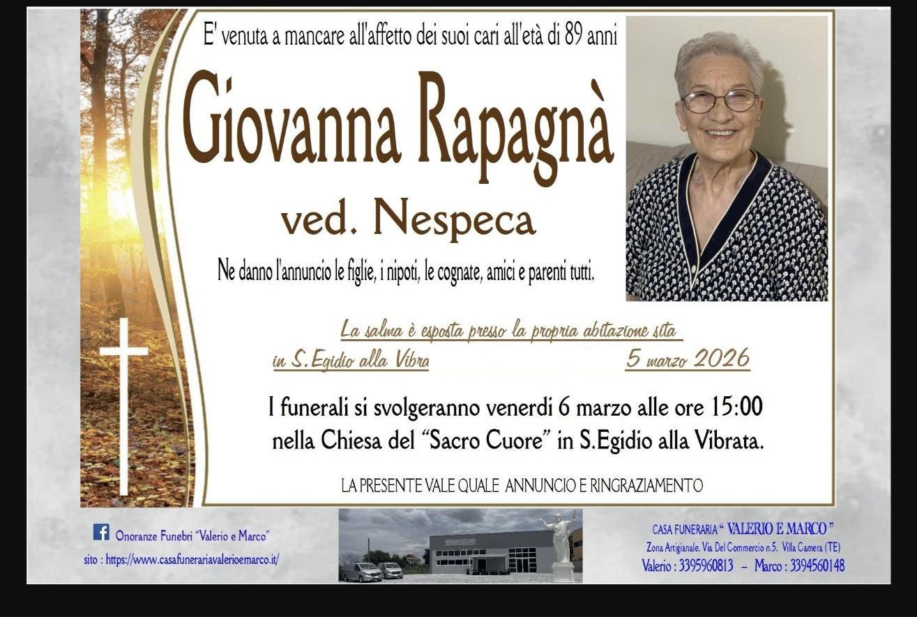 Necrologio di Giovanna Rapagnà