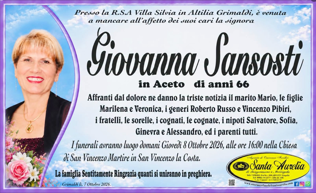 Necrologio di Giovanna Sansosti