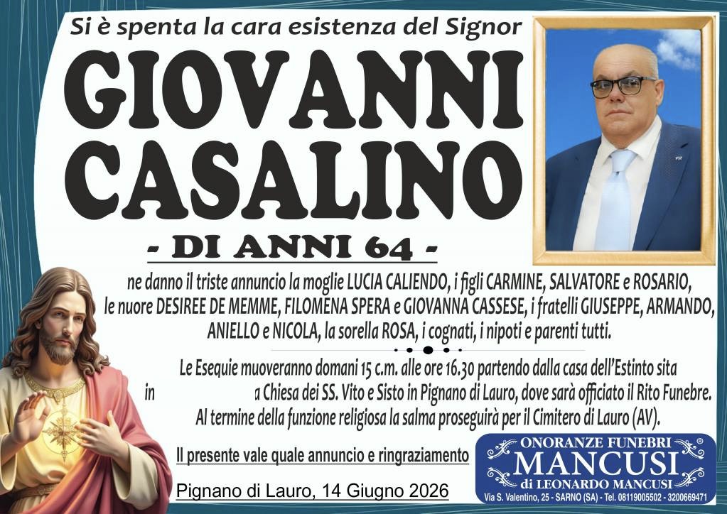 Necrologio di Giovanni Casalino