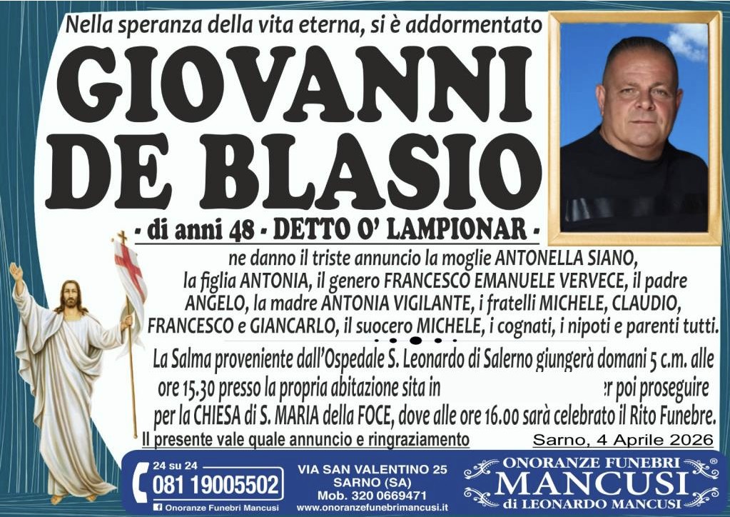 Necrologio di Giovanni De Blasio