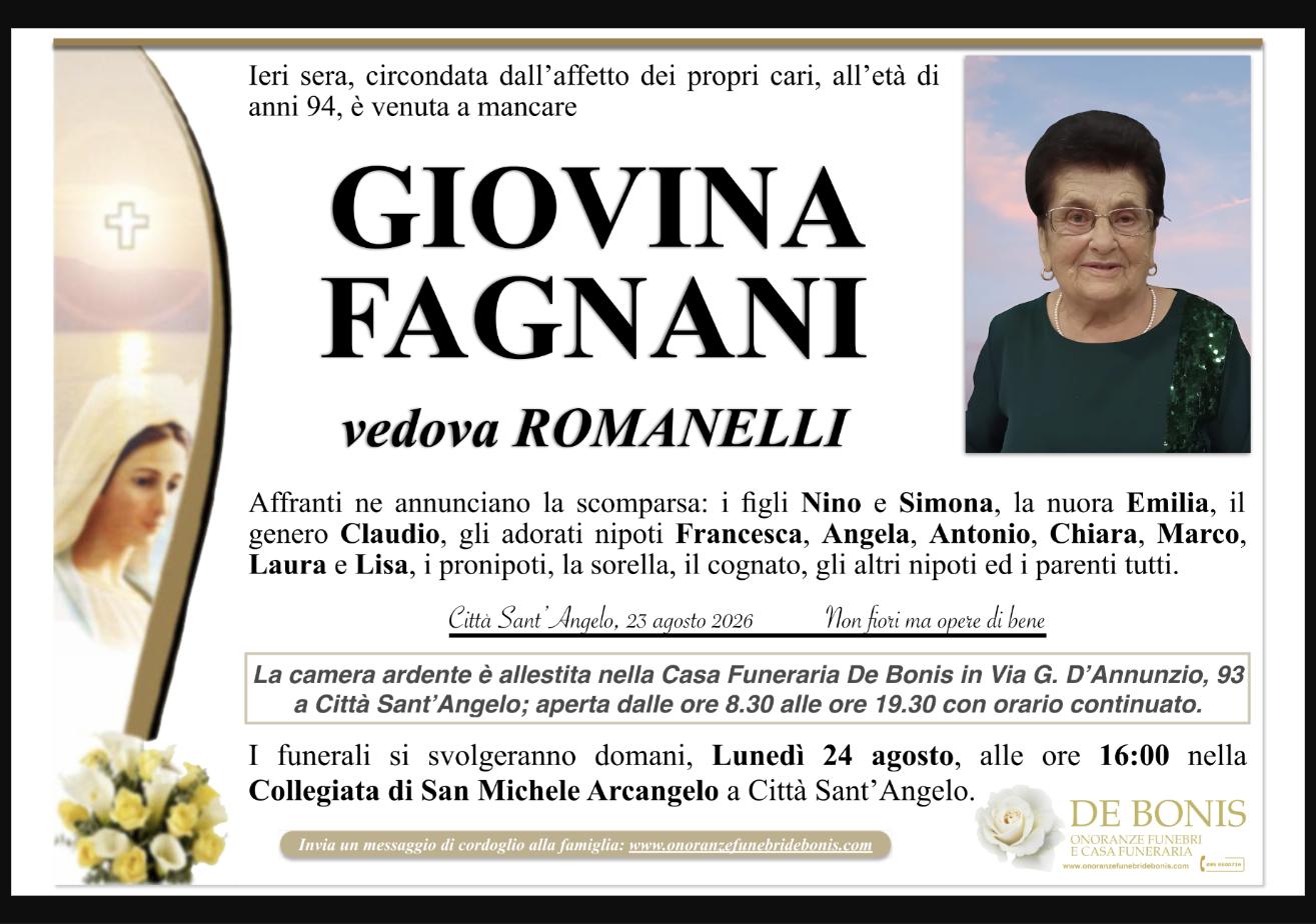 Necrologio di Giovina Fagnani