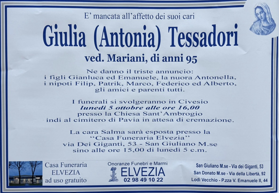 Necrologio di Giulia Tessadori