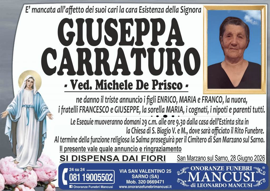 Necrologio di Giuseppa Carraturo
