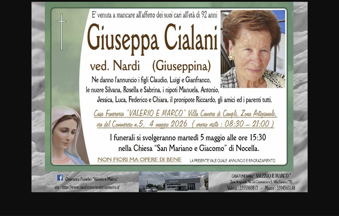 Necrologio di Giuseppa Cialani