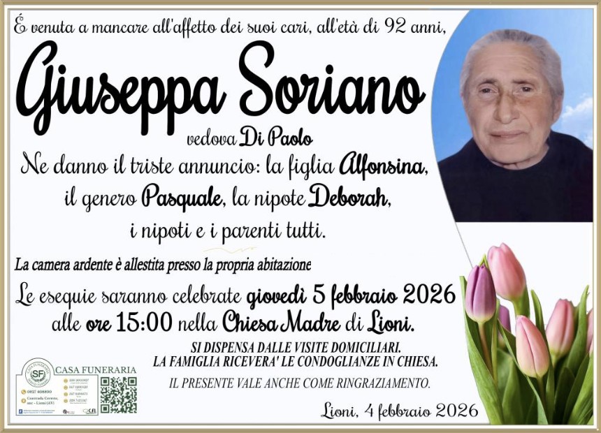 Necrologio di Giuseppa Soriano