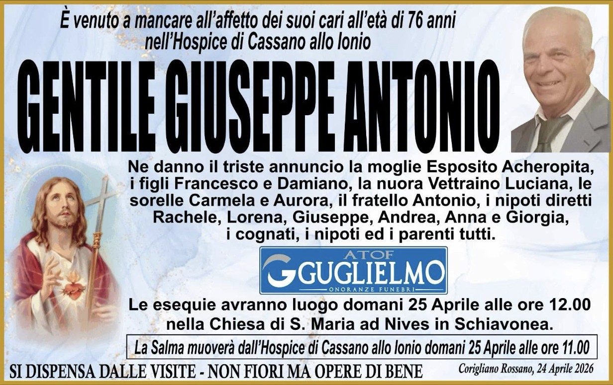 Necrologio di Giuseppe Antonio Gentile