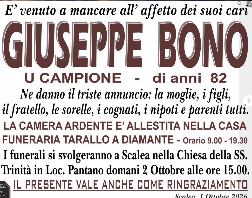 Necrologio di Giuseppe Bono