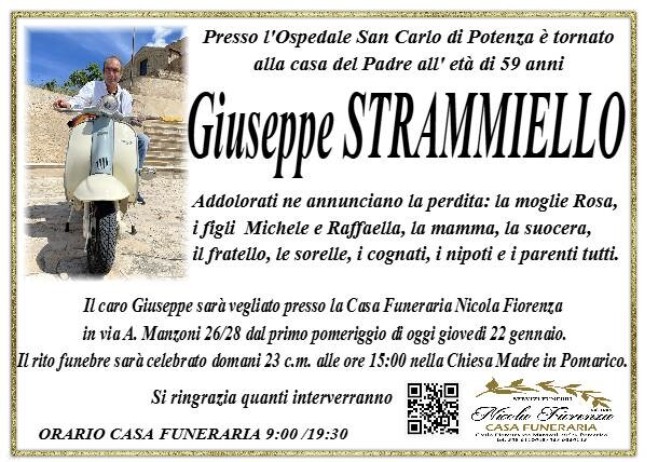Necrologio di Giuseppe Strammiello