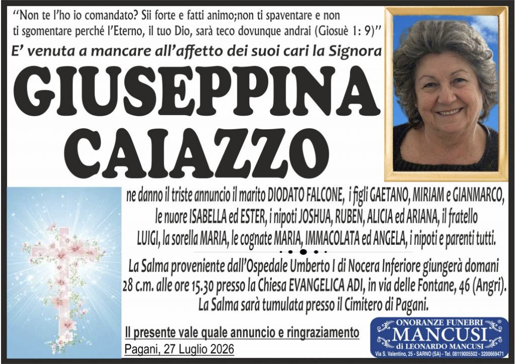 Necrologio di Giuseppina Caiazzo