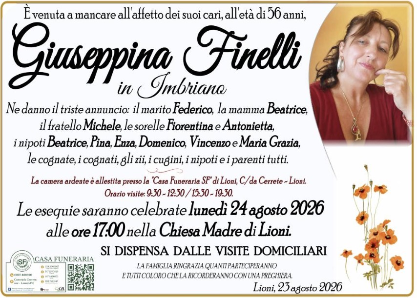 Necrologio di Giuseppina Finelli