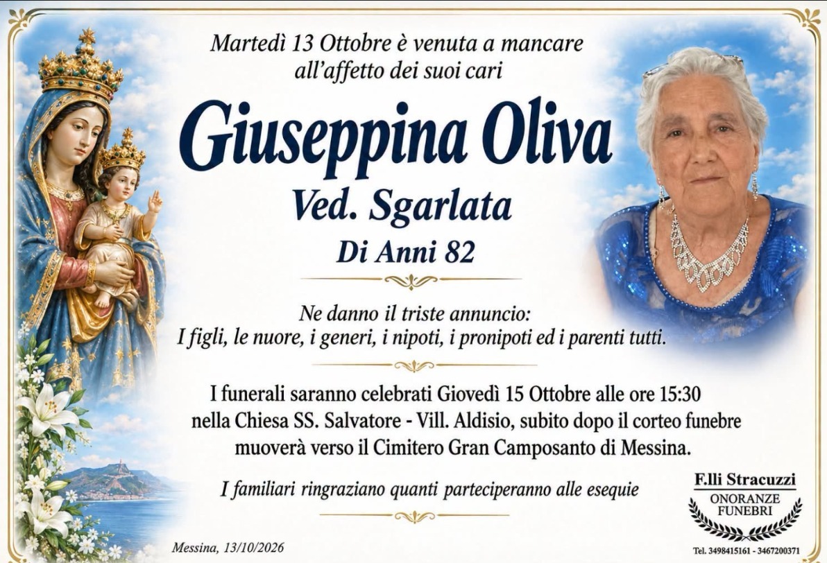 Necrologio di Giuseppina Oliva