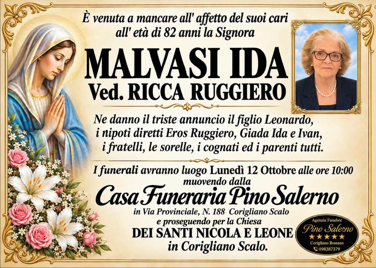 Necrologio di Ida Malvasi