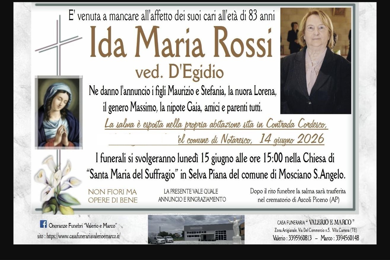Necrologio di Ida Maria Rossi
