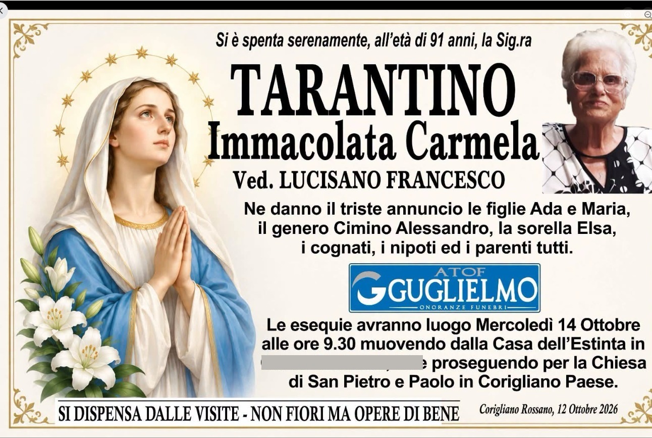 Necrologio di Immacolata Carmela Tarantino