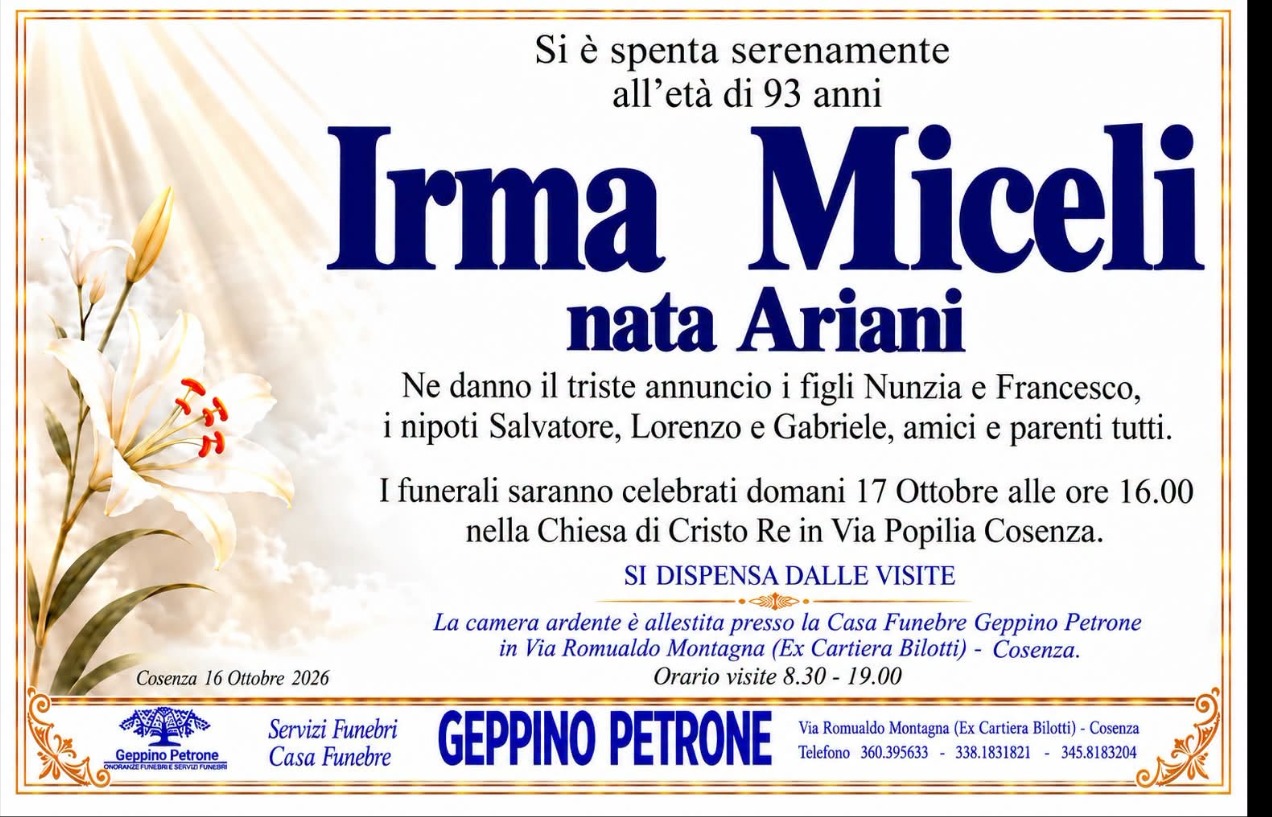 Necrologio di Irma Miceli