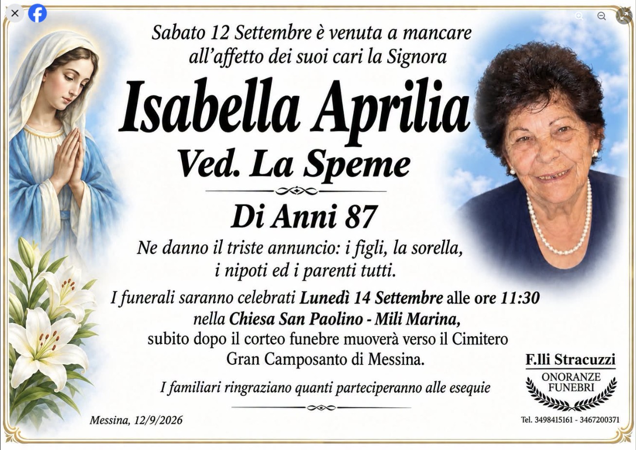 Necrologio di Isabella Aprilia