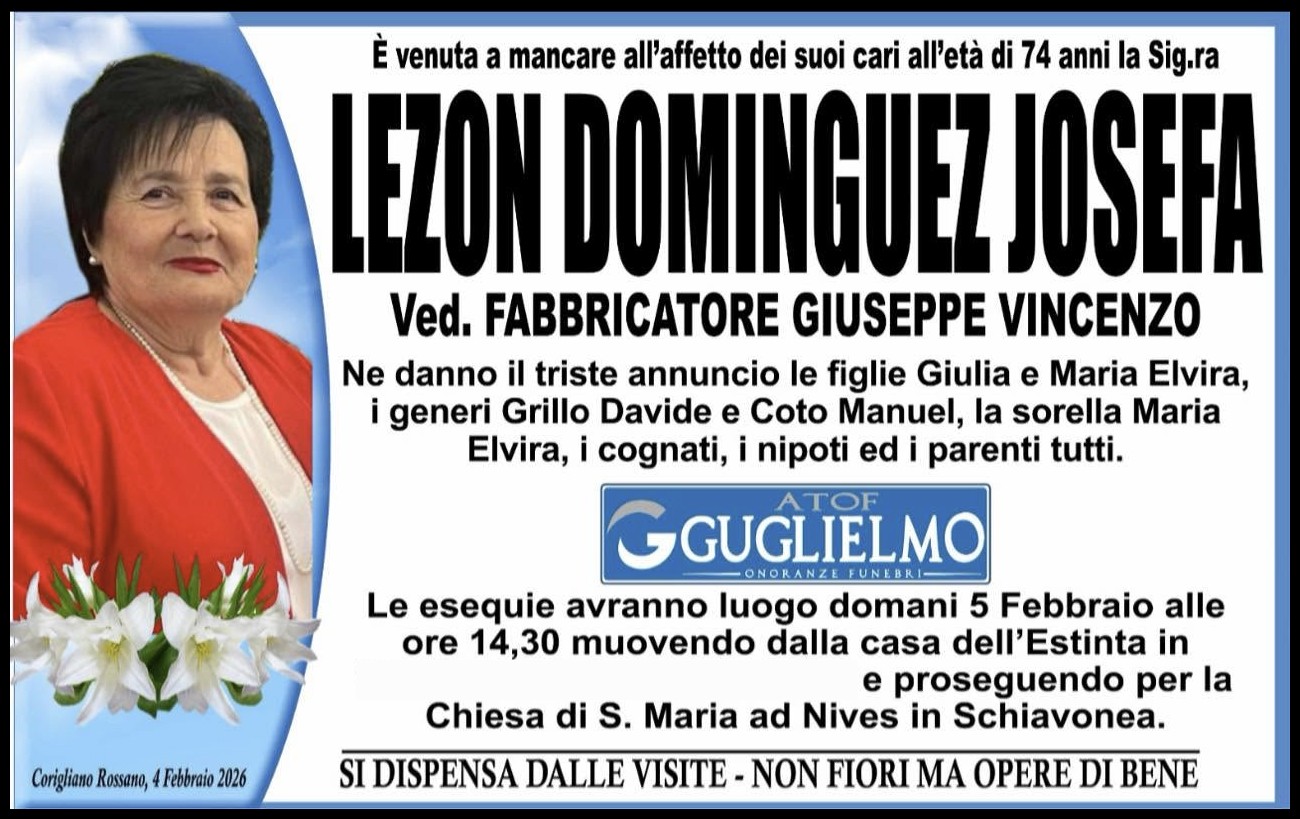 Necrologio di Josefa Lezon Dominguez