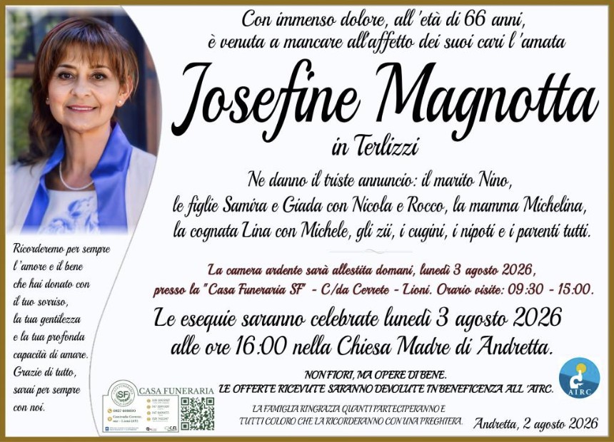 Necrologio di Josefine Magnotta
