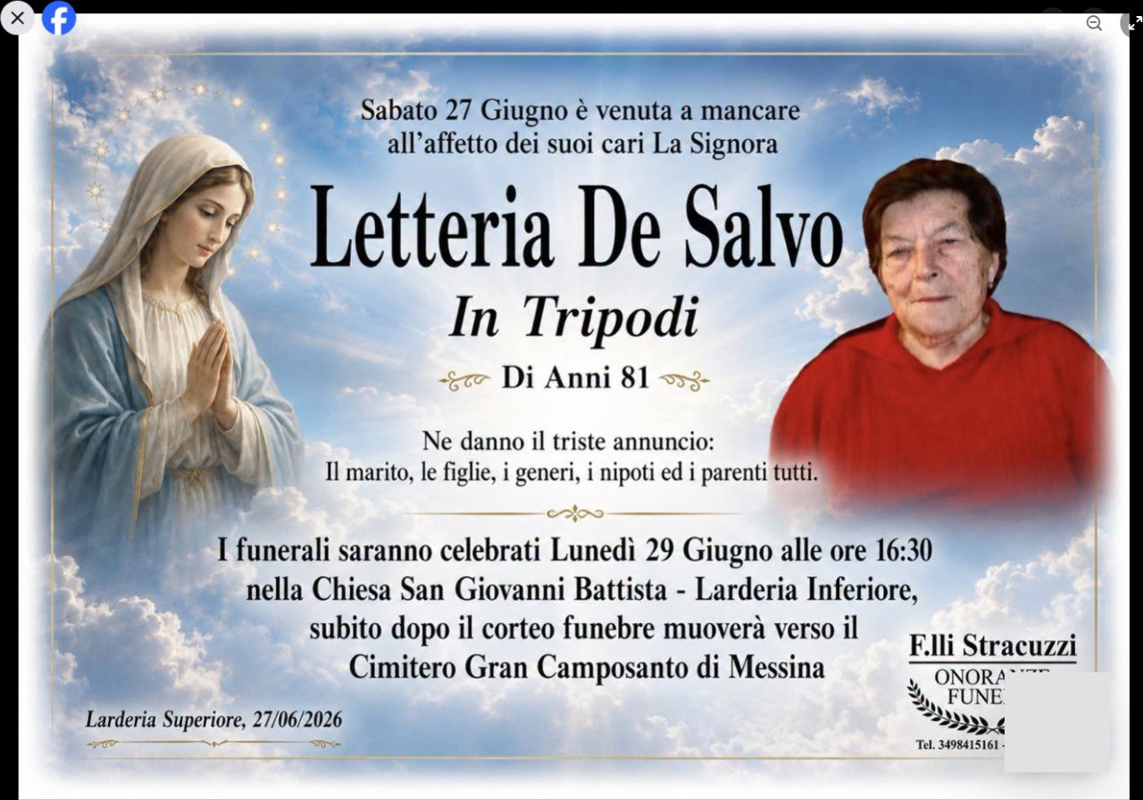 Necrologio di Letteria De Salvo