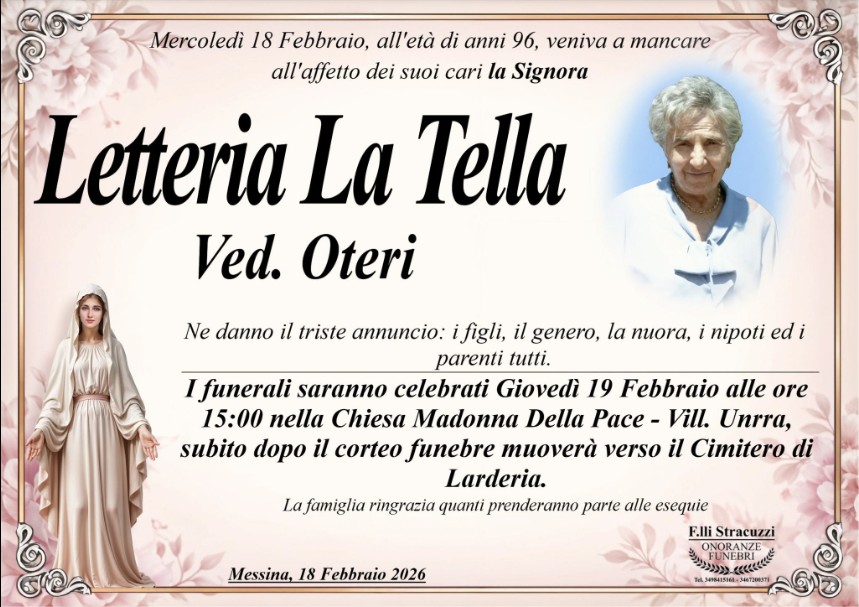 Necrologio di Letteria La Tella