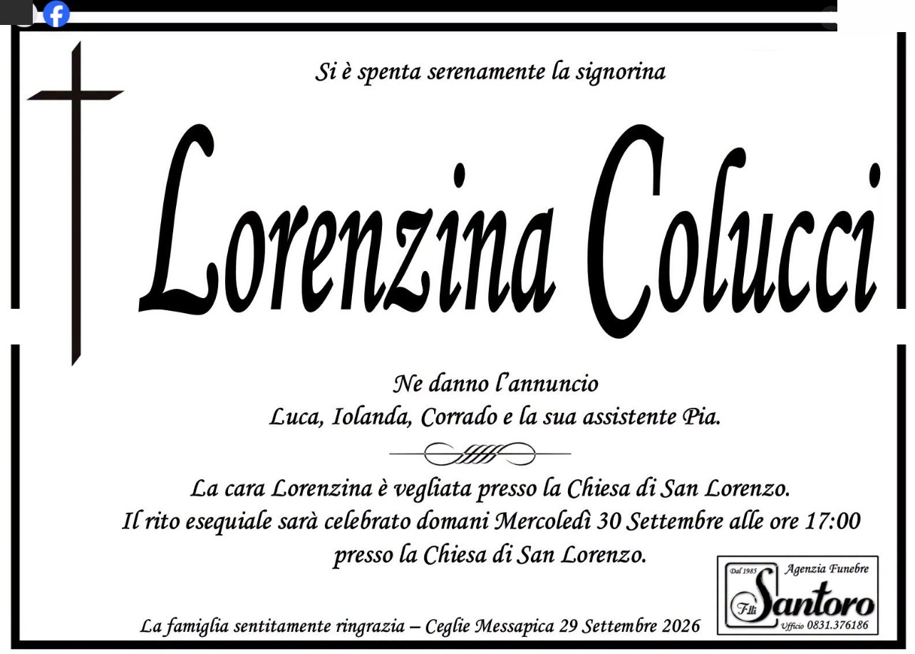 Necrologio di Lorenzina Colucci