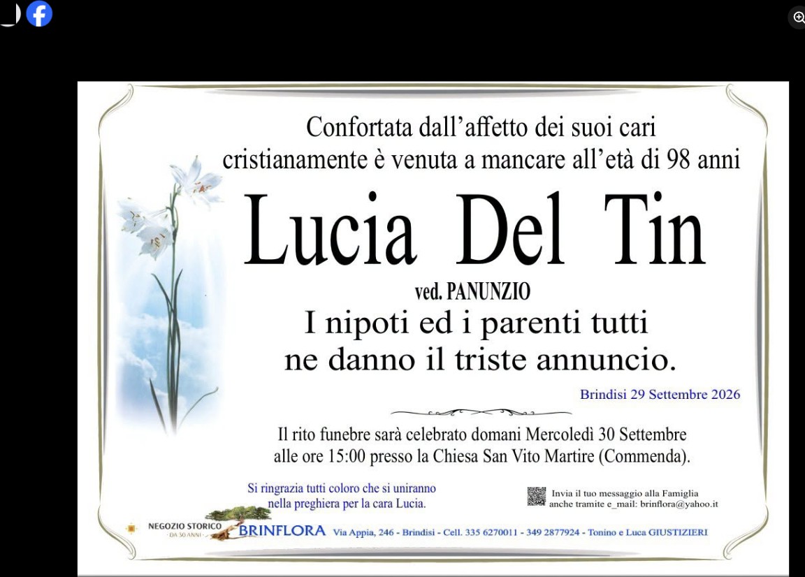 Necrologio di Lucia Del Tin