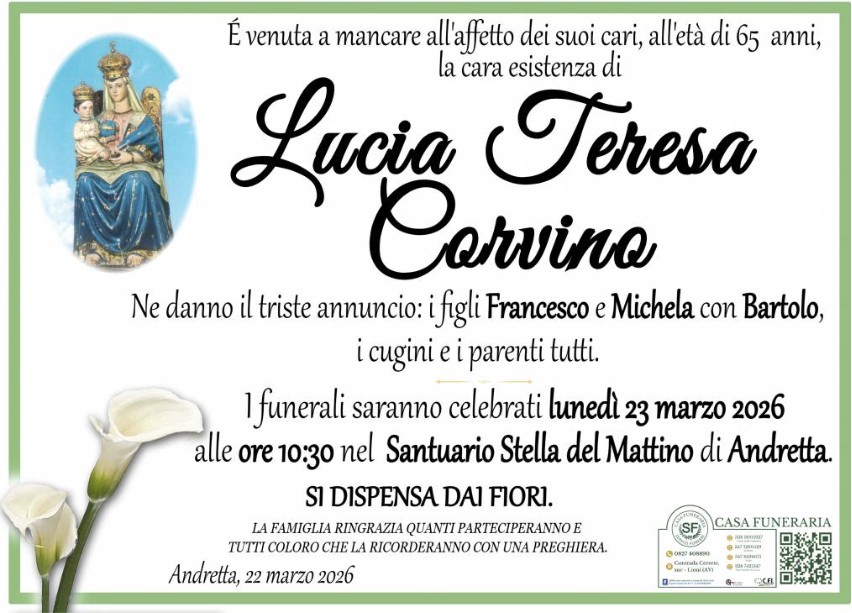 Necrologio di Lucia Teresa Corvino