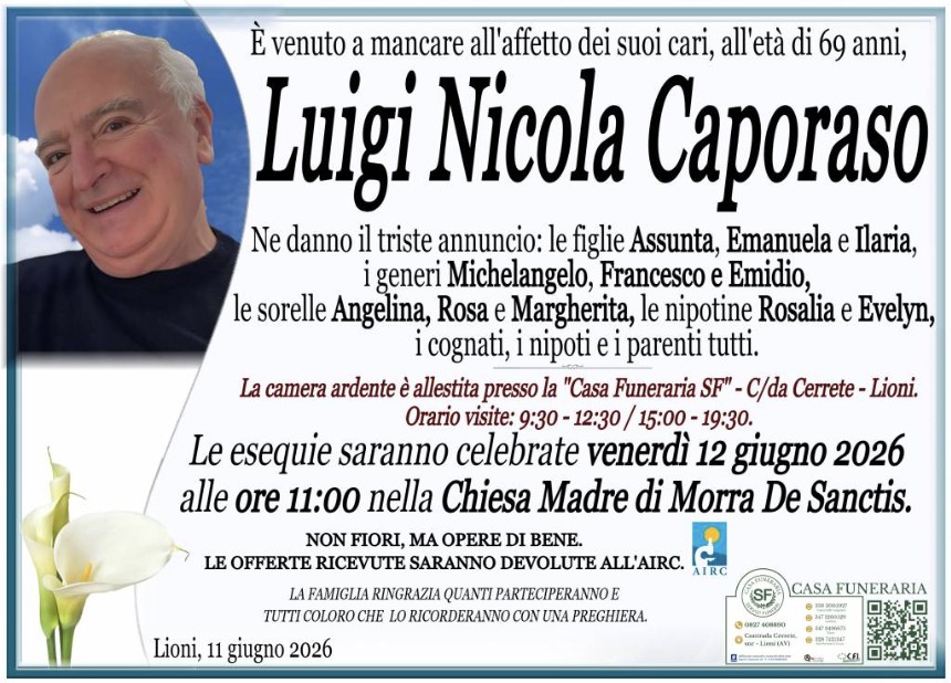 Necrologio di Luigi Nicola Caporaso