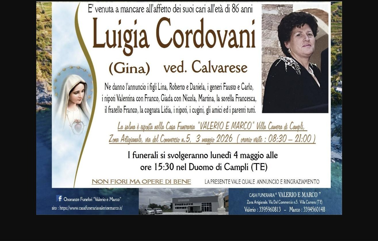 Necrologio di Luigia Cordovani